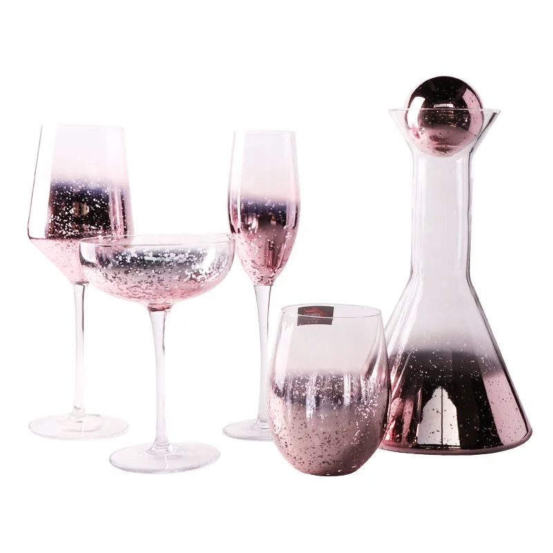 

Telsen Wholesale Luxury Blue and Rose Gold Red Wine Glass Champagne Flutes Cocktail Martini Decanter Stemless Tumbler Glasses