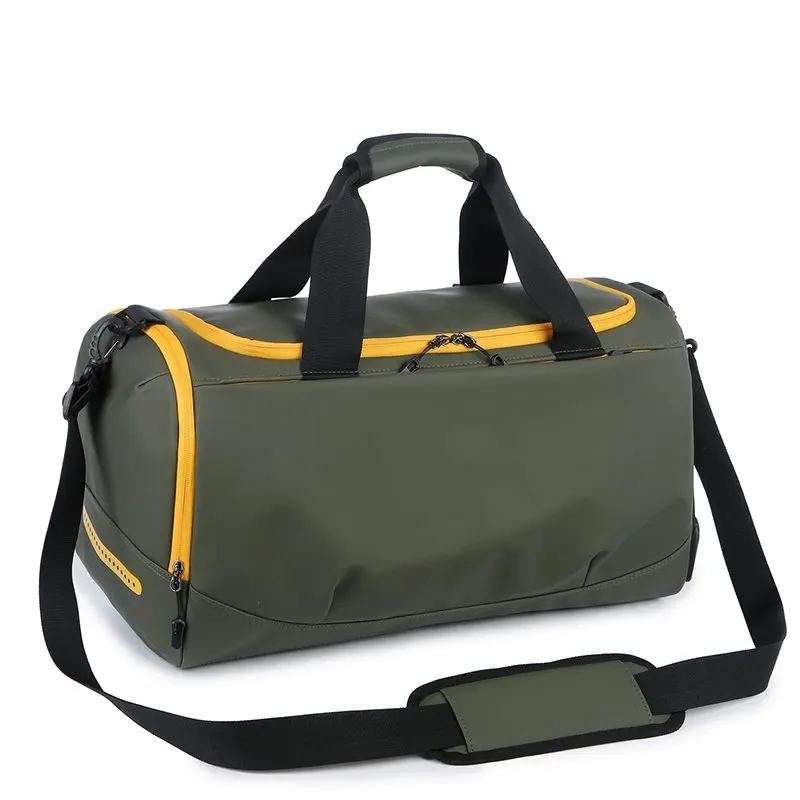 

2022 fitness training yoga bags duffel tote travel handbag large PU waterproof leather custom logo unisex sports gym bag, Green, yellow, black, custom