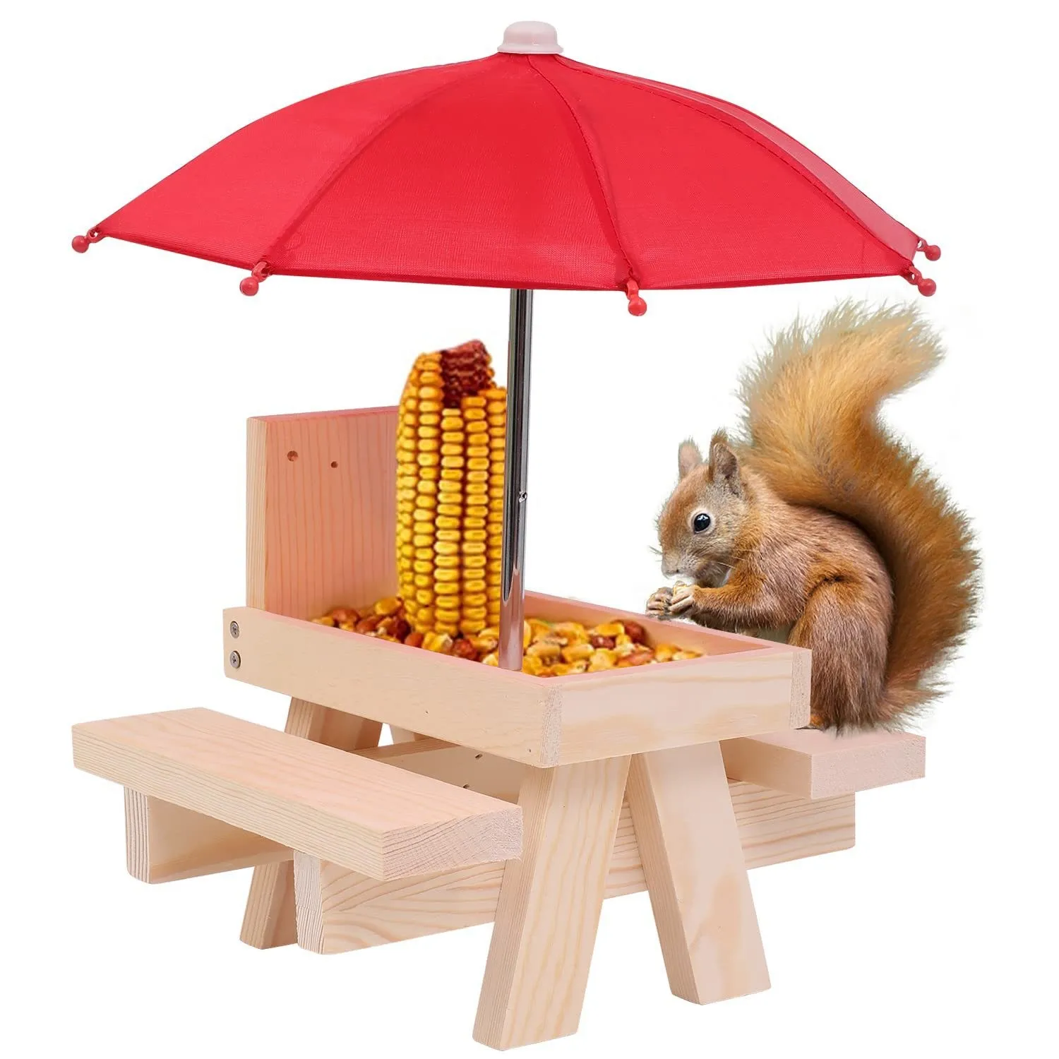 

Squirrel Feeder Outdoor Creative Squirrel Wooden Feeder Creative Bird Feeder Solid Wooden Desktop Decoration Wholesale