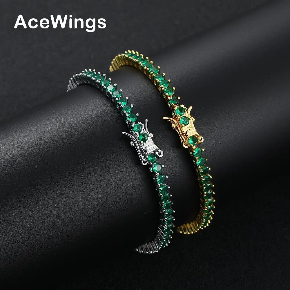 BB247  3.0 3 Prong Tennis Chain Bracelet Brass Green CZ Setting Bracelet Jewelry
