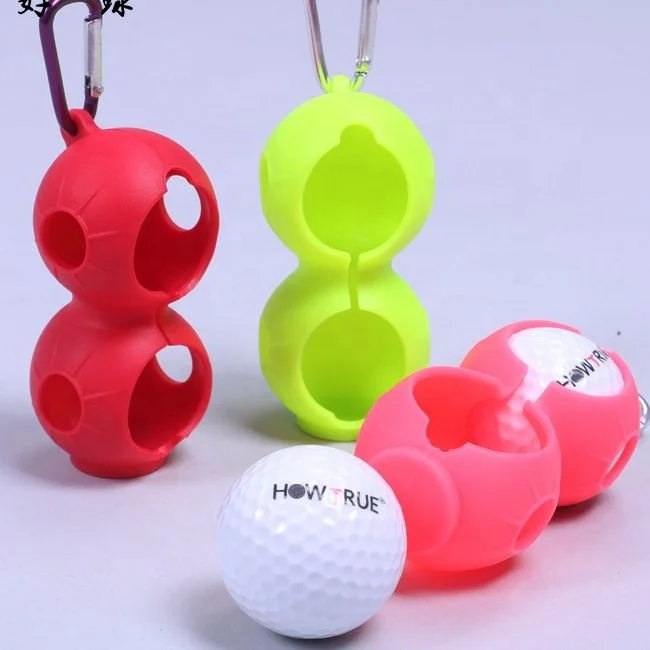 Colorful Silicone Golf Ball Holder With Aluminum Hook For Two Golf Ball