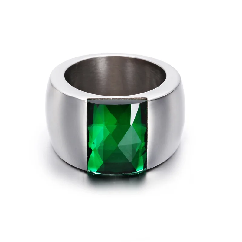 

Kalen Fashion Emerald Ring Women's Stainless Steel Simple Stone Glass Rings