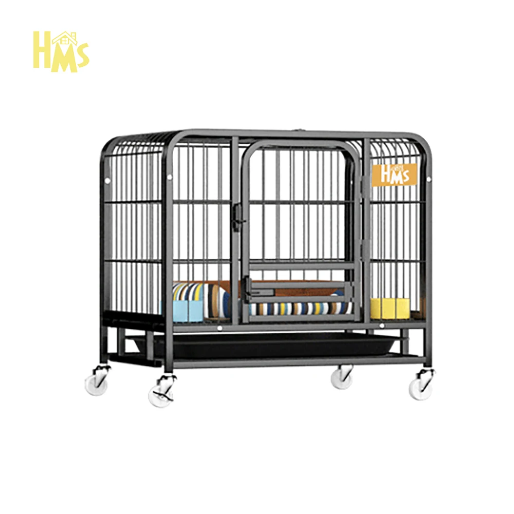 

HMS Hot Modern Steel Tube Dog Indoor Pet Puppy Dog Kennel Foldable Portable Animal Pet Kennel, Black white