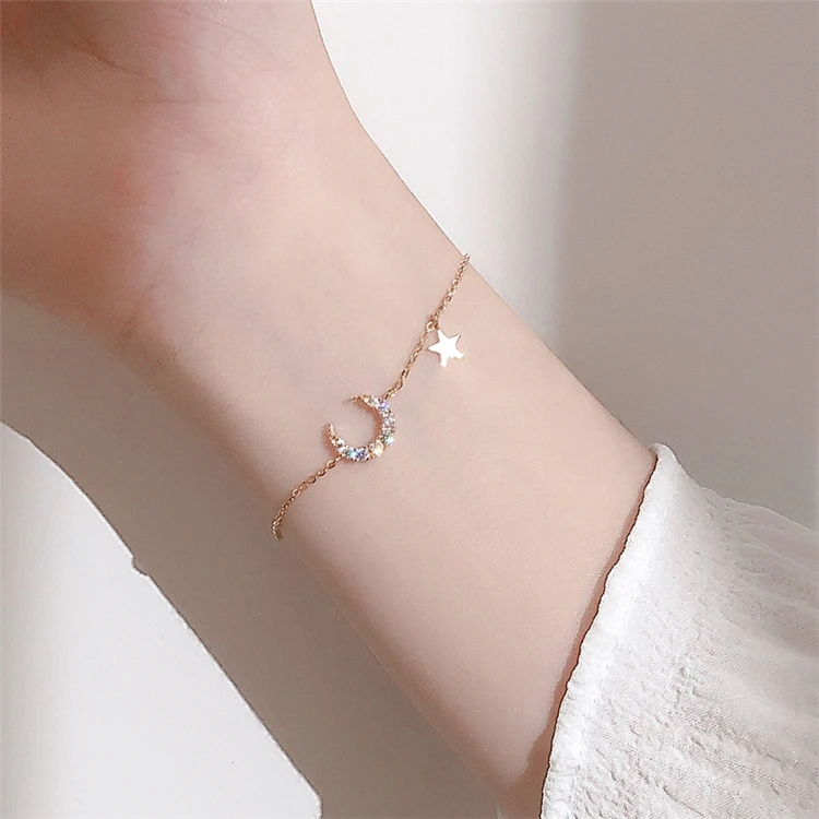 

S925 gold plated bracelet moon and star zircon stones jewelry bracelet for girls
