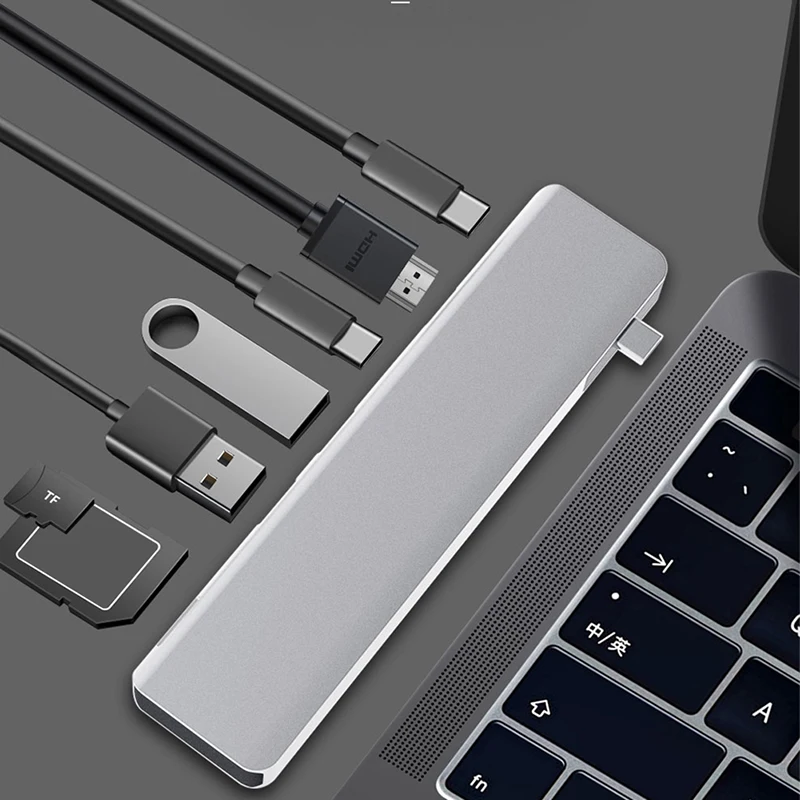 7in1 USB-C HUB HDMI(60HZ)+USB*2+PD Charging+ USB C /F + SD &TF card reader OEM ODM Type-C Universal Docking Station