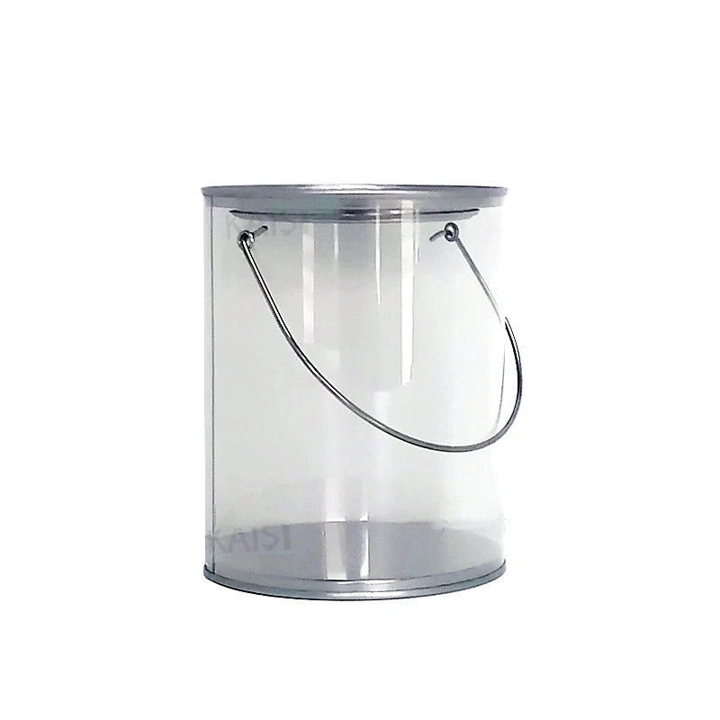 

Custom Label Wholesale Round PVC Plastic Bucket With Metal Lid And Handle Tin Bucket Box PVC Chocolate Candy Container