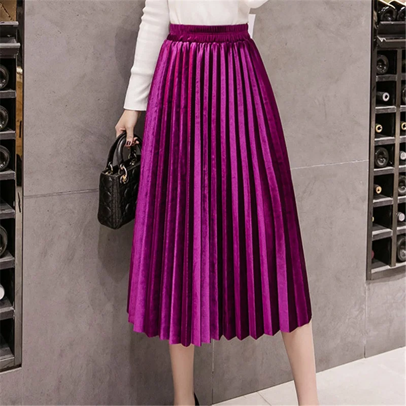 high waisted long pleated skirt