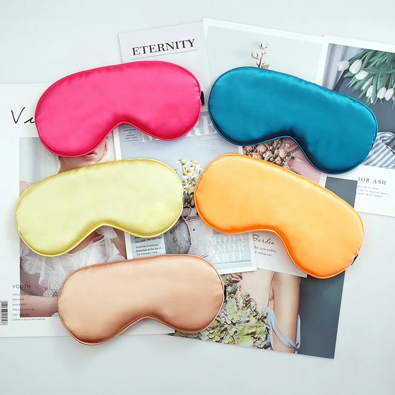 

New Organic Custom Natural 3D Silk Sleep Blindfold Adjustable Smooth Soft Travel Satin Sleeping Eye Mask, 14colors in stock, show the picture