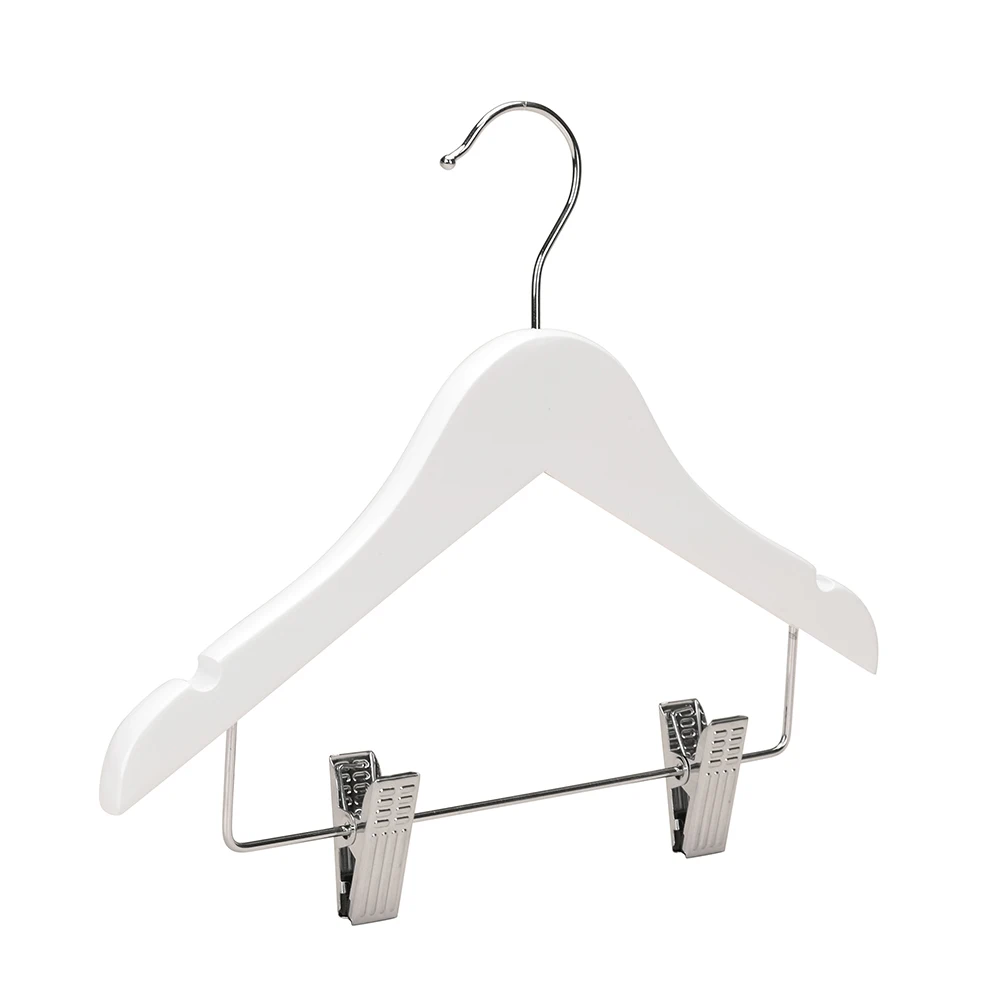 

Inspring Wholesale white wooden kids baby hangers with pants clips