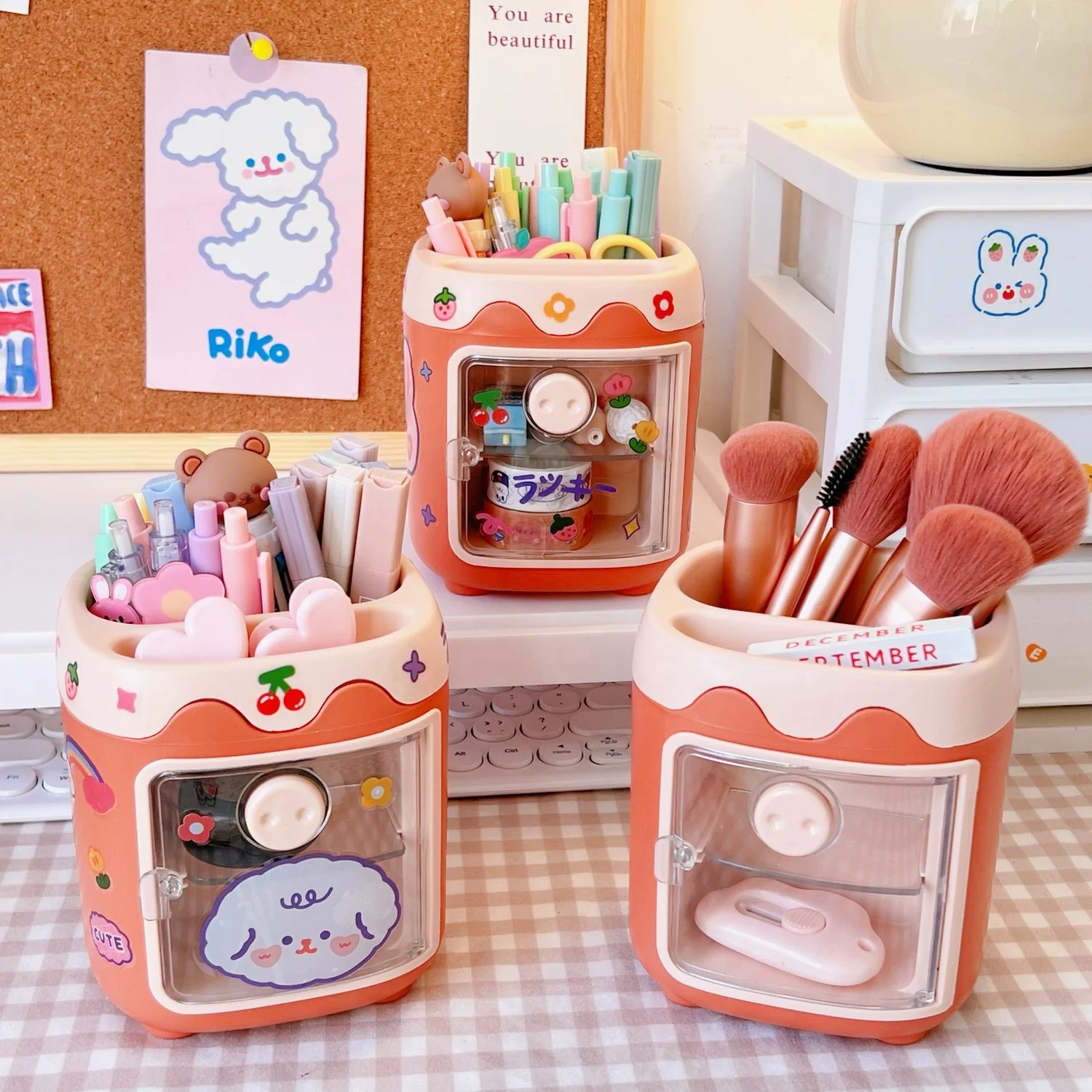 

Cute pig shape desk stationery storage container school big plastic pen holder