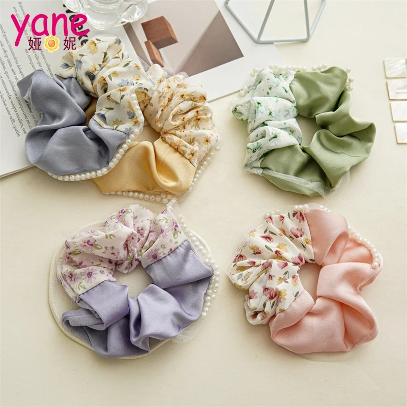 

Newest designs soft hair scrunchies and fashion hair bands with pearl and net decoration for ladies