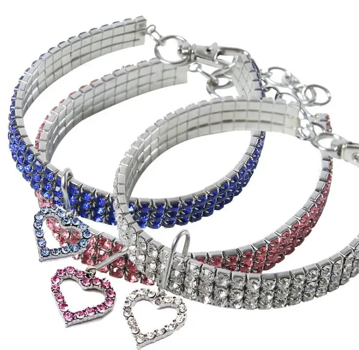 

Hot sell Fashion rhinestone LOVE pendant dog collar chain, Blue,white,pink