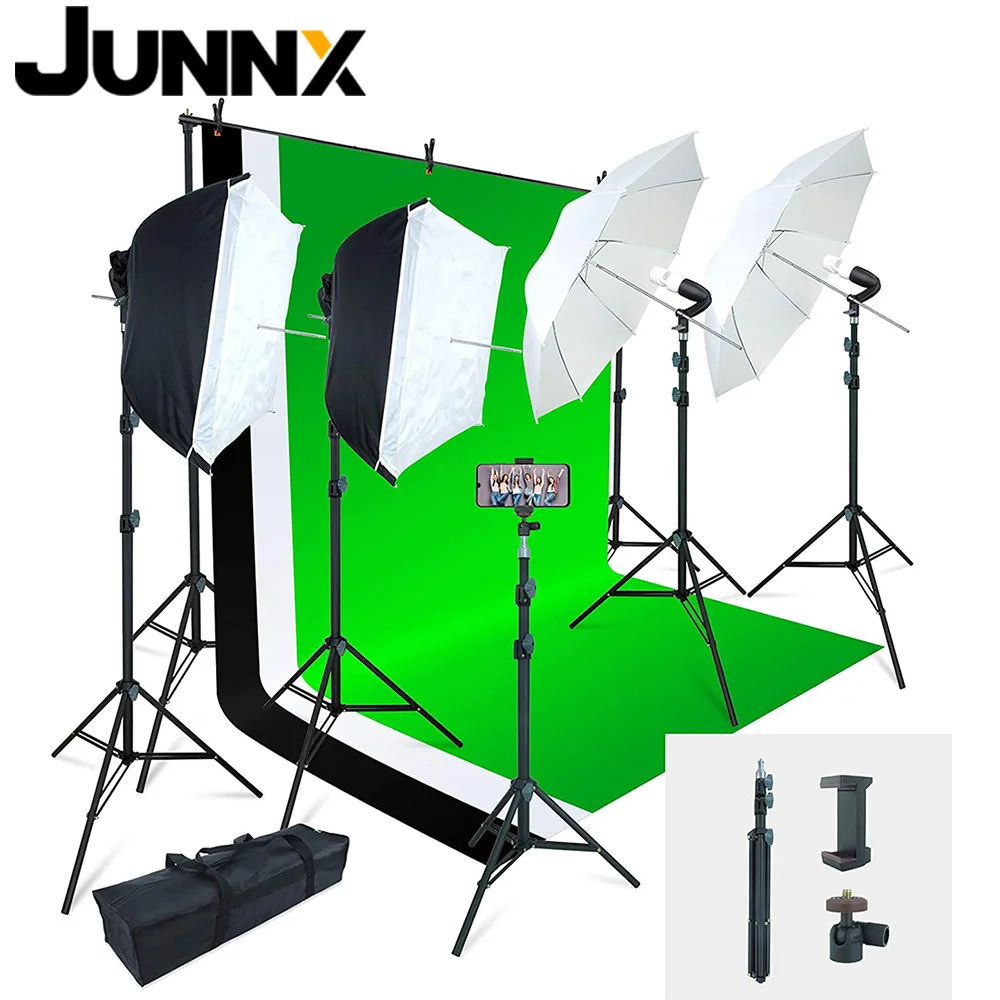 

Black/ White/ Green Backdrops Photo Video Light Studio Flash Kit with Umbrella Light Bulbs Stand Set for Indoor