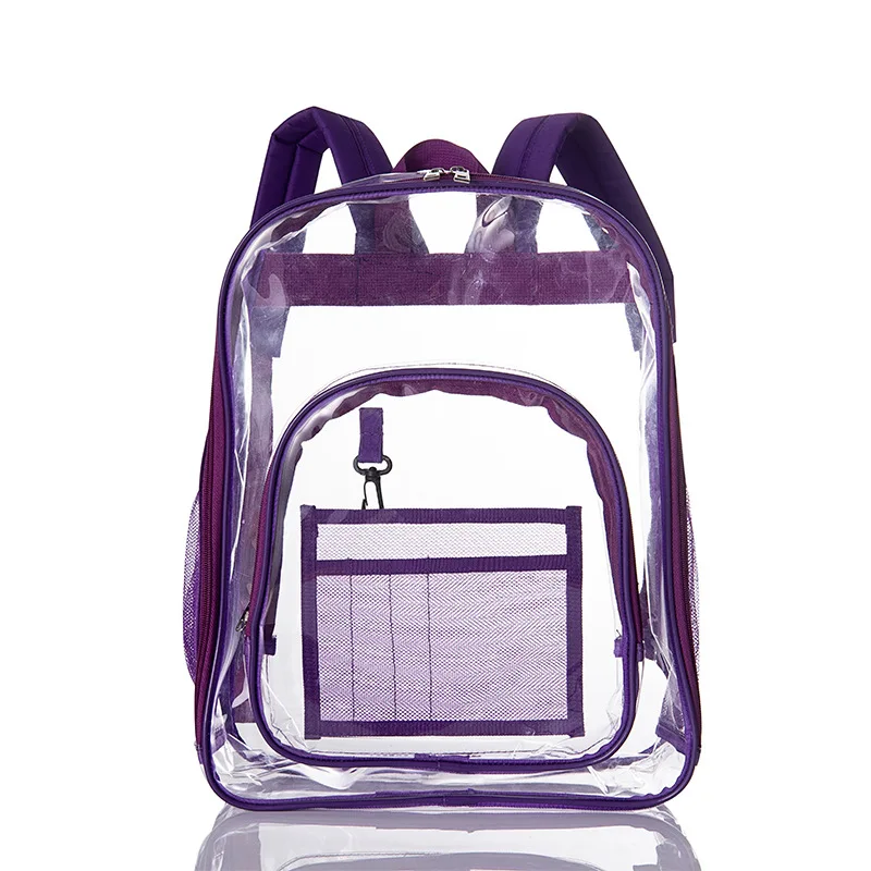 

Clear Backpack For School XL - Heavy Duty Bookbag Key Holder Bottle Opener-2-WAY Zip-Inside Outside Zip Pockets, Black, gray, purple