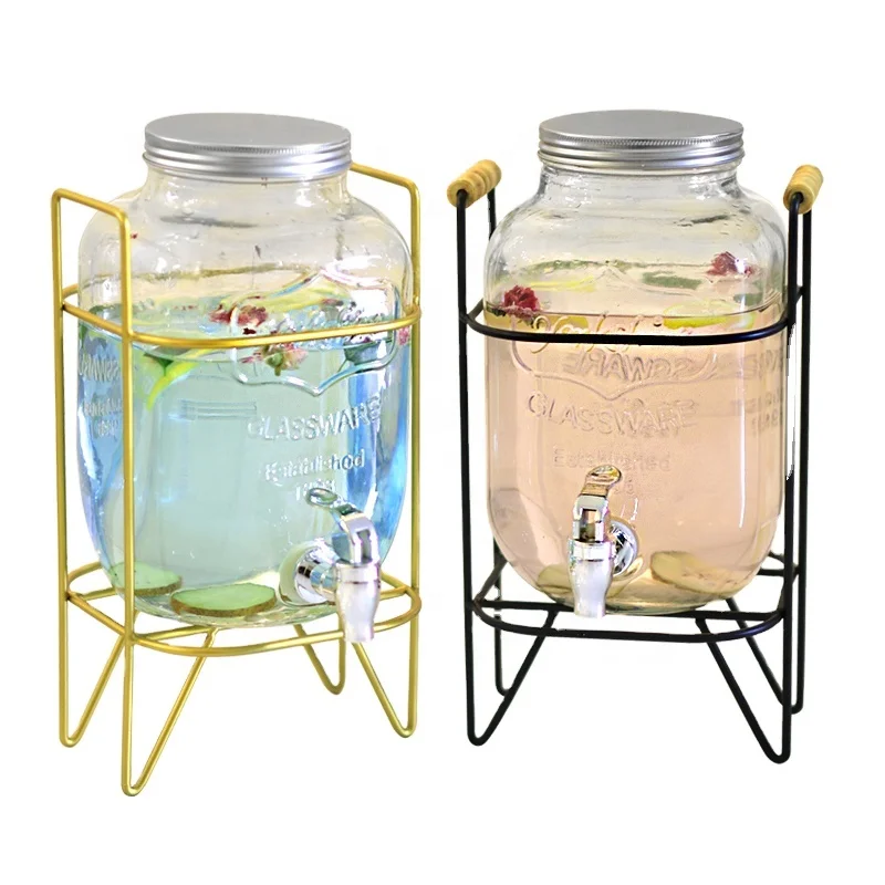

4L Glass Beverage Dispenser jar with metal stand Yorkshire Sun Tea Mason Jar Glass, Clear transparent