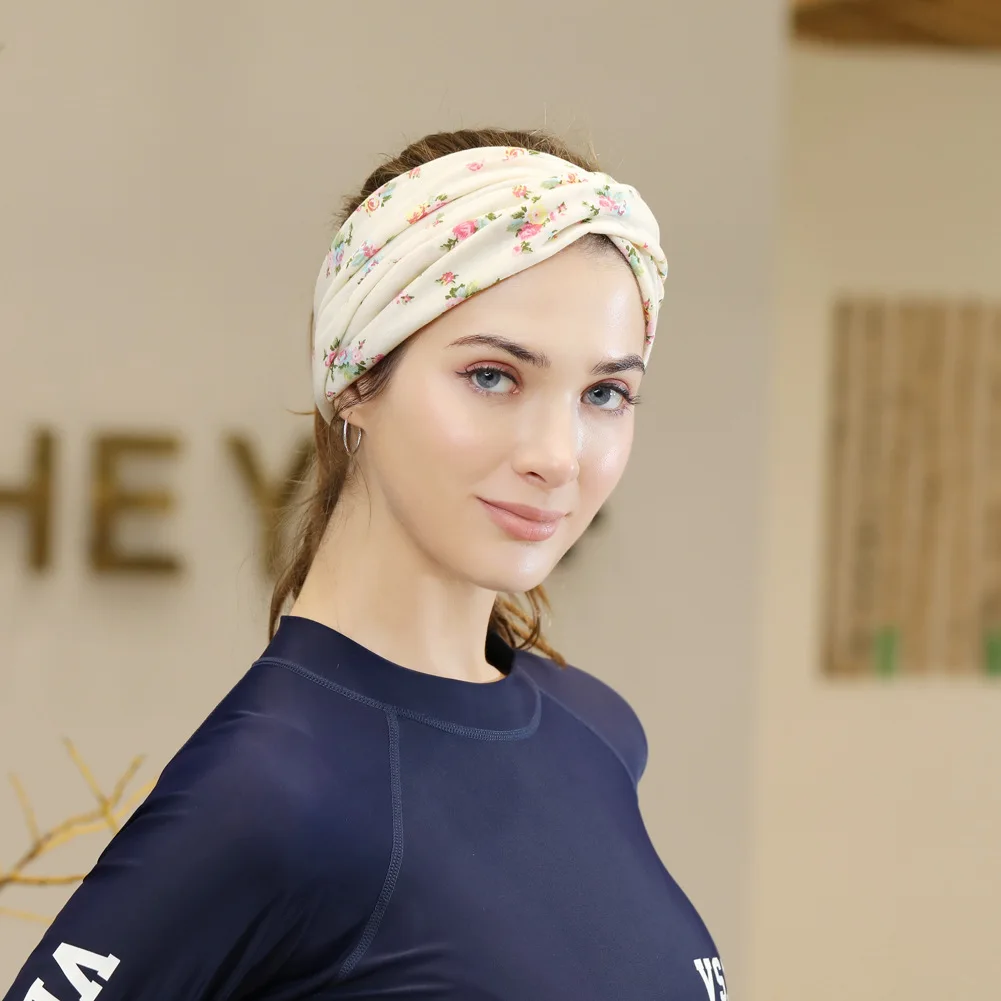 
Fashion girl hairband cross knot flower print elastic twist hairband  (1600161361113)