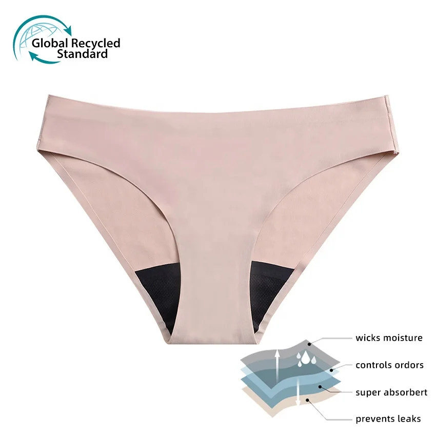 

Hot Sale Organic Menstrual Underwear Breathable 4 Layers Seamless Leak Proof Full Protection Menustruelle Women Period Panties, Customized color