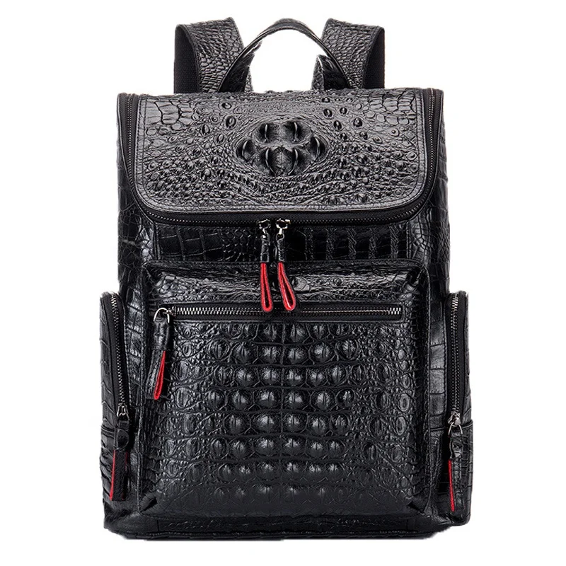 

2021 Stylish Classic Multifunction Crocodile Pattern Rucksack Cow Leather Waterproof Sport Backpack For Men