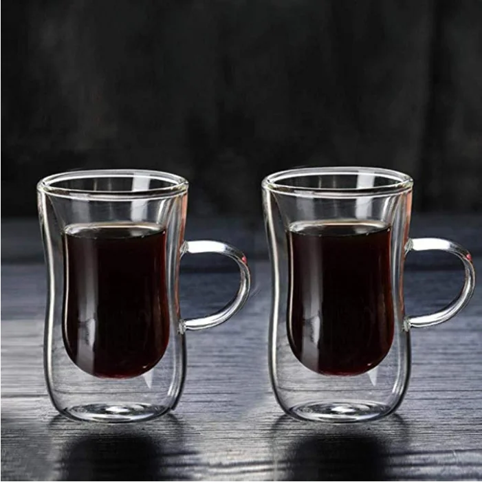 

Coffee Mug with Handle Espresso Coffee Cups Cafe Glass 80ml 51-100ml Double-Layer Glass Coffee Cup, Transparent