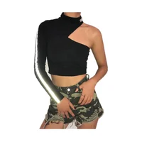 

2019 AW Night Wear Women Clothes Sexy Striped Reflective One-shoulder Creative Women Shirts Long Sleeve