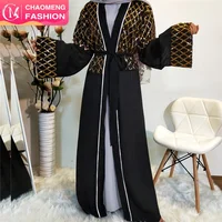 

1782# 2019 wholesale new arrival high quality shining sequin and chiffon dress muslim abaya open