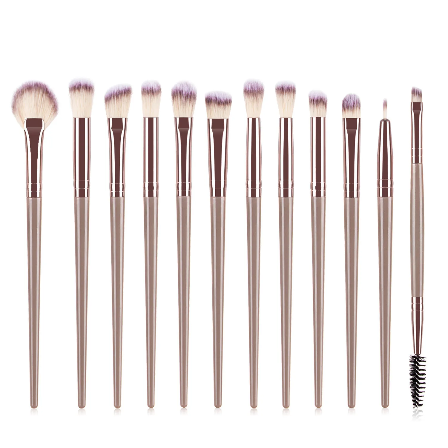 

12pcs Eyeshadow Straight Soft Synthetic Hairs Real Wood Handle Makeup Brushes Set, Rose gold,black,log brown