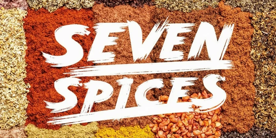 Seven spice jars arranged beautifully on a table