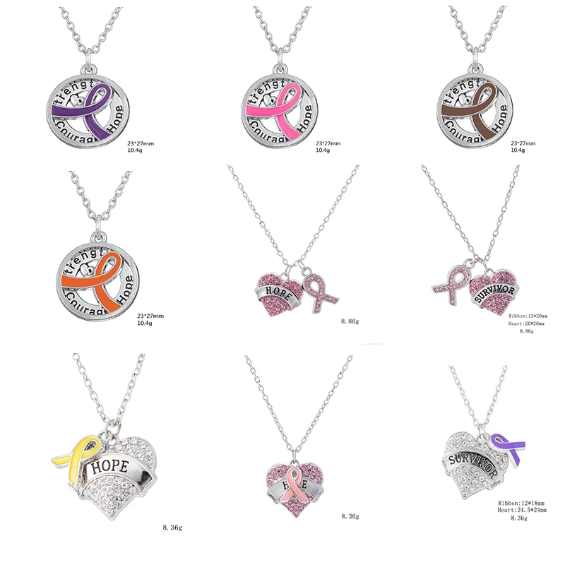 

Letter I Walk for A Cure Enamel Ribbon Awareness Name Charms Necklace For Women Cancer of Pancreas Purple Ribbon Pendant Fashion, As picture