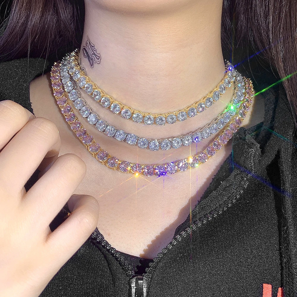 

zircon shiny tennis chain necklace gold chain diamond choker necklaces