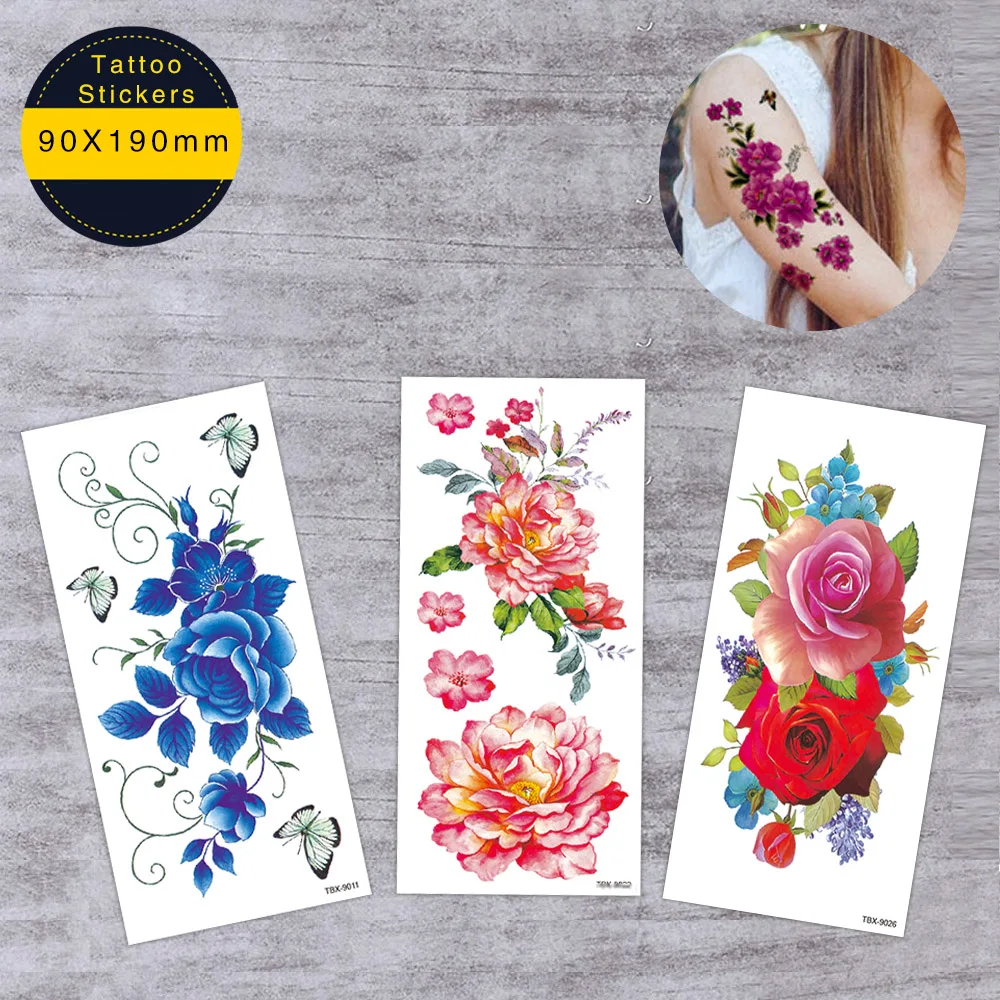 

3D blossom fashion rose peony flower girls hand tattoo stickers women waterproof fake tattoo stickers