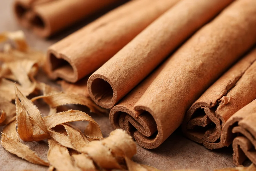 Close-up of Ceylon cinnamon quills showing thin, layered structure compared to thicker Cassia cinnamon sticks