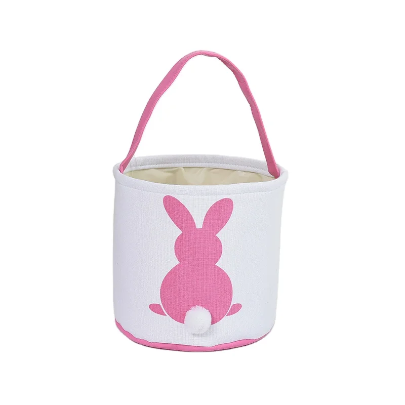 

Wholesale 2024 stocked Easter decorating bunny Bucket Easter basket canvas gift basket bag for kids