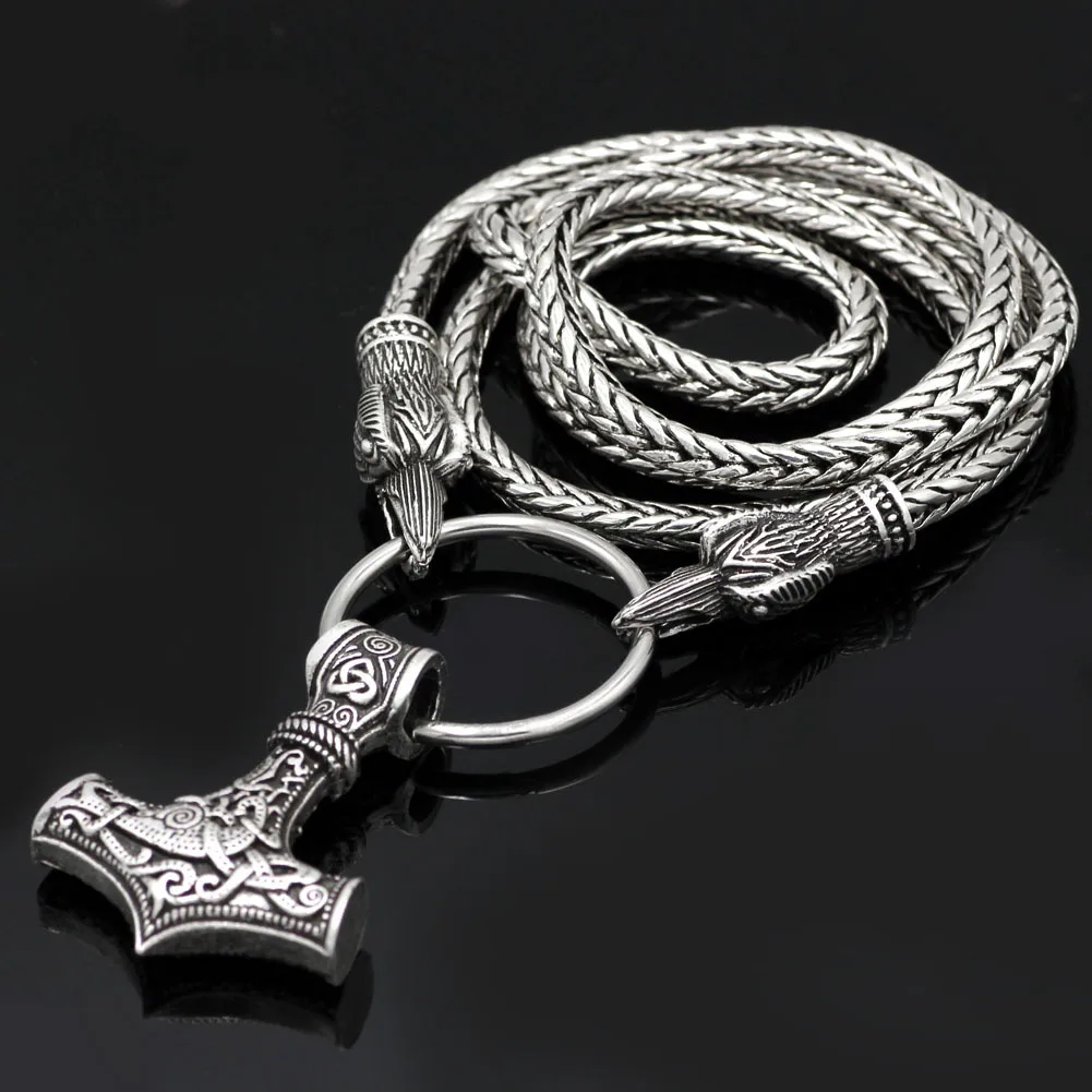 

2023 stainless Steel Viking necklace Thor Hammer Pendant necklace Double Crow Men's chain Necklace