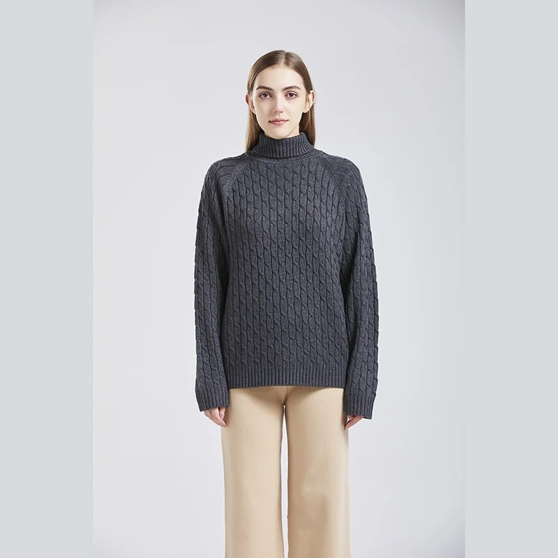 

wholesale turtleneck ribbed knit sustainable quality stylish women sweater, Dark grey