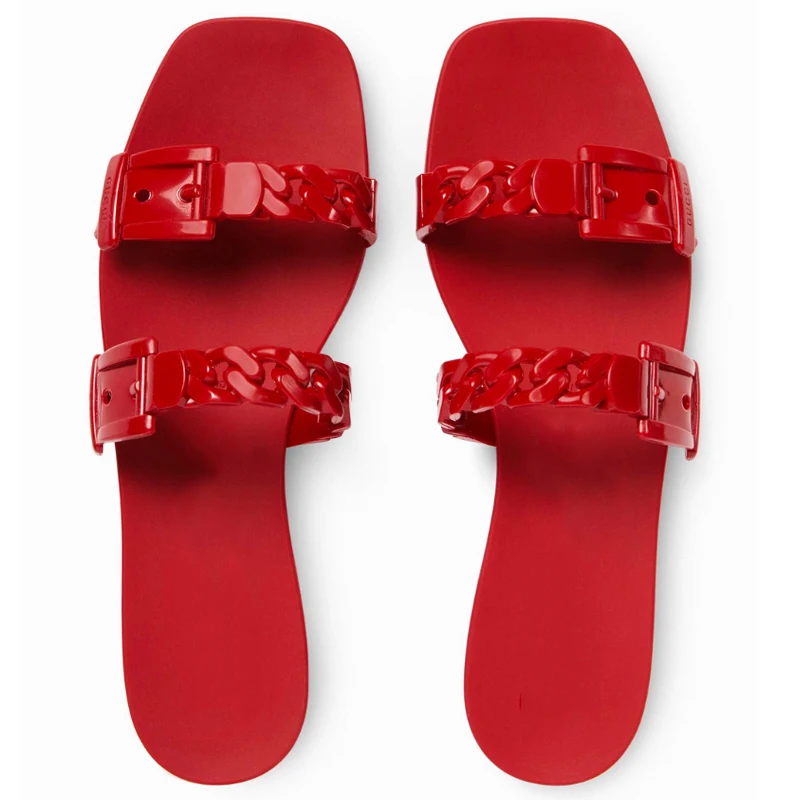 

women shoes slipper Flat Casual Women Jelly Slide Slippers Pvc Sandals Outdoor Casual Flat Two Belt Slide Slipper