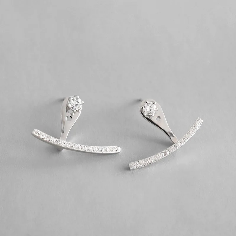 

2020 Selling S925 Silver Curve Front Back Stud Earring 925 Sterling Silver with Cubic Zircon Crystal Ear Cuff Jackets Earrings