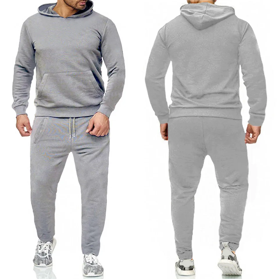 

2021 solid color custom logo hoodie sets casual sweatpants and hoodie set plain men tracksuit