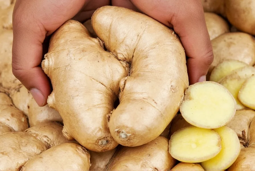 Comparison of little ginger versus mature ginger showing size and color differences