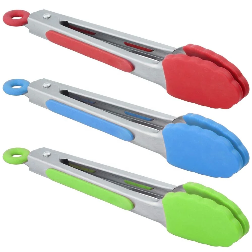 

2019 New Amazon Hot Sale 7 inch Heavy Duty Non-Stick Stainless Steel Silicone Bbq and Kitchen Tong - Pressure Cooker Accessory, Blue;green;red;black;dark purple & light purple