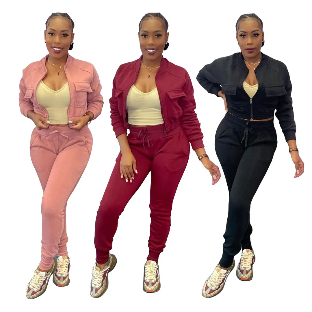 

2021 New Arrivals Sets Womens Clothing Two Piece Fashion Women's Crop Jackets And Coats 2021 Jogger Pants Streetwear Plus Size