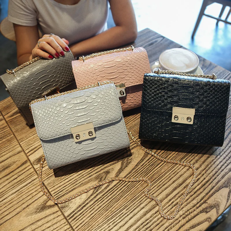 

2021 New Women Bag Tide Simple Fashion Crocodile Pattern Chain Shoulder Bag Messenger Bag Pu Handbag