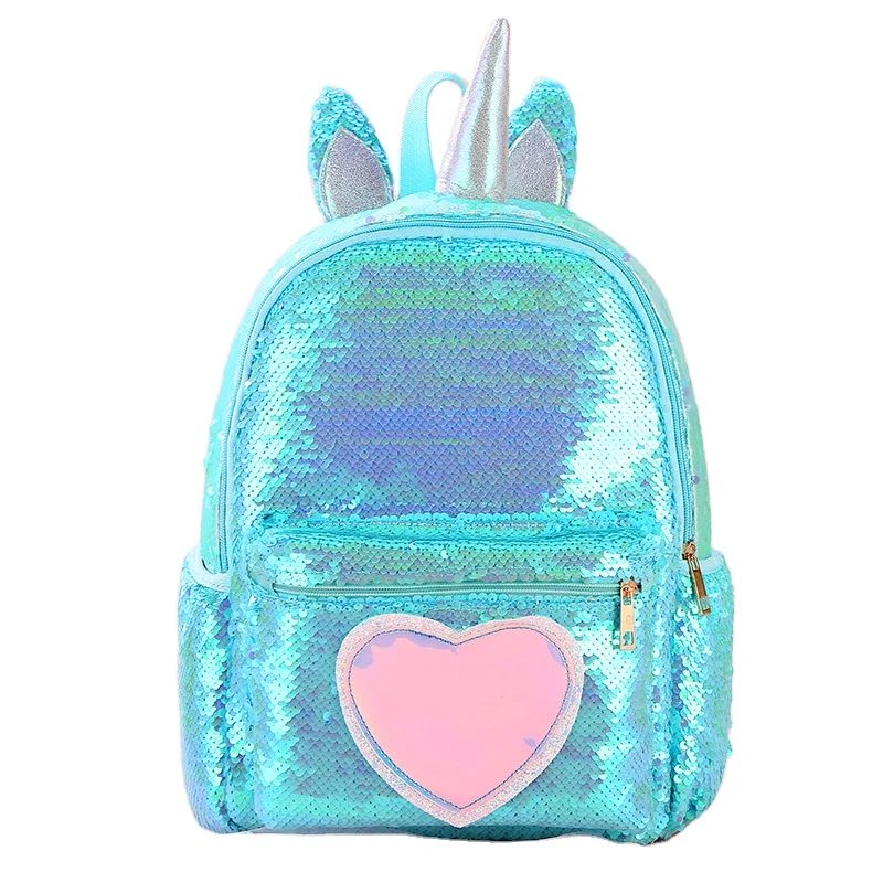 

Cute Large capacity Unicorn Sequins Bling heart shaped Backpacks fashion shining Girls Backpack School Bags mochilas wholesales, Customized color
