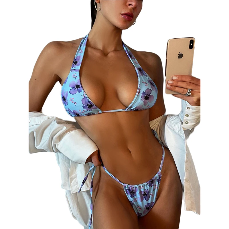 

in stock custom logo label tag Amazon 2021 Swimwear Brazilian bikini set women swimsuit, Printing