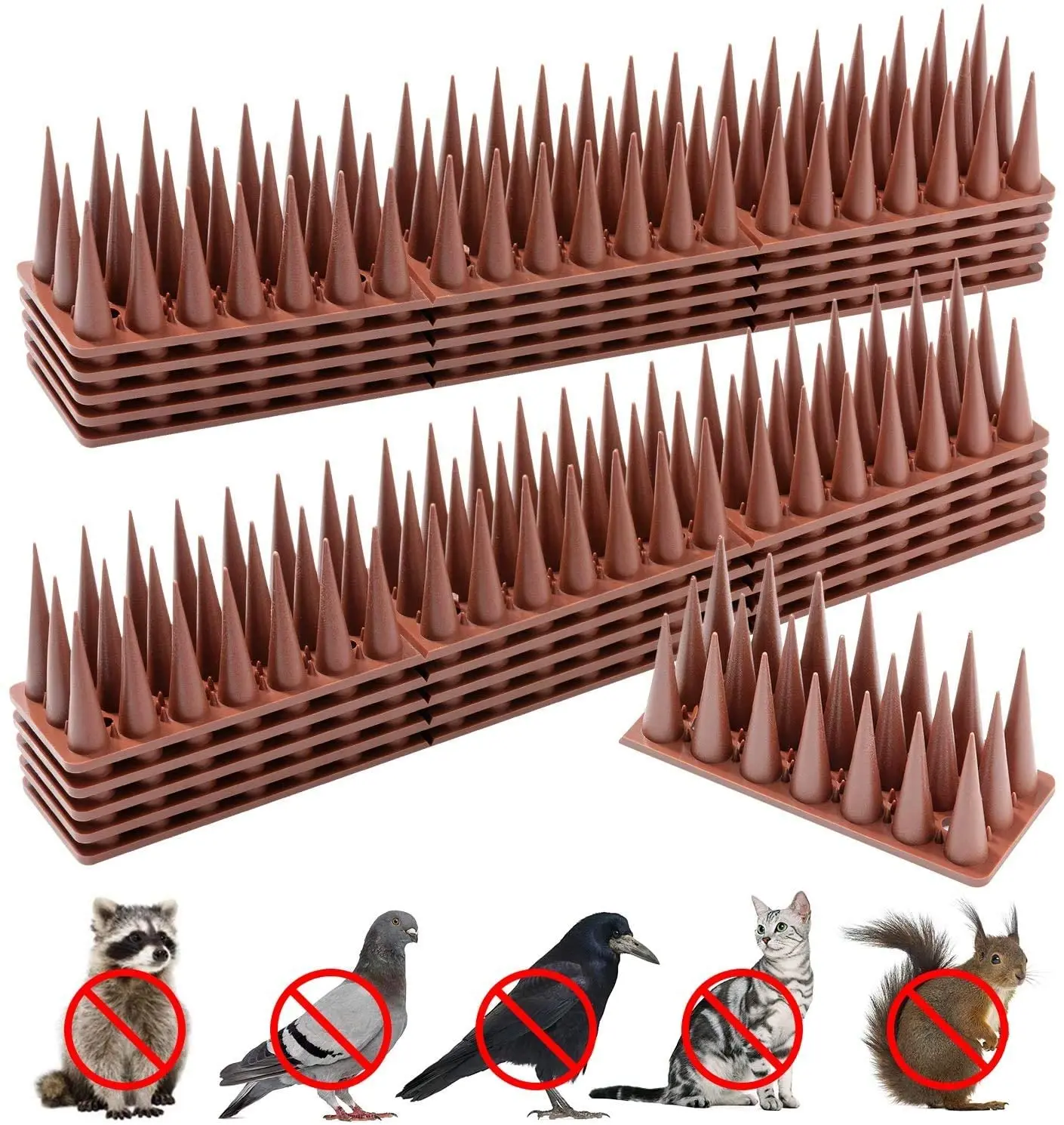

pack of 20 Bird Deterrent Cat Repellent Prickle Bird Anti Climb Spikes Strips Wide Plastic Fence Wall Defender Spikes Strips Set, Brown