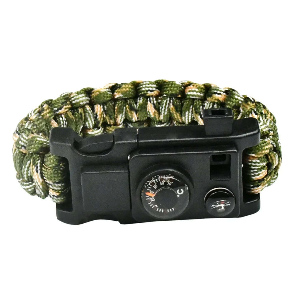 

10IN1 Outdoor Hiking Emergency Survival Paracord Bracelet Fishing Gear Compass Thermometer Army Camo, Show as title picture
