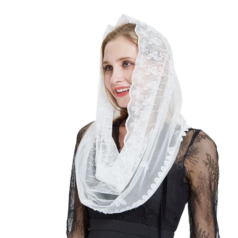 

Ivory Lace Women Catholic Mantilla Veil for Church Head Cover Latin Mass Velo Mantilla de Novia Negra Chapel infinity veil