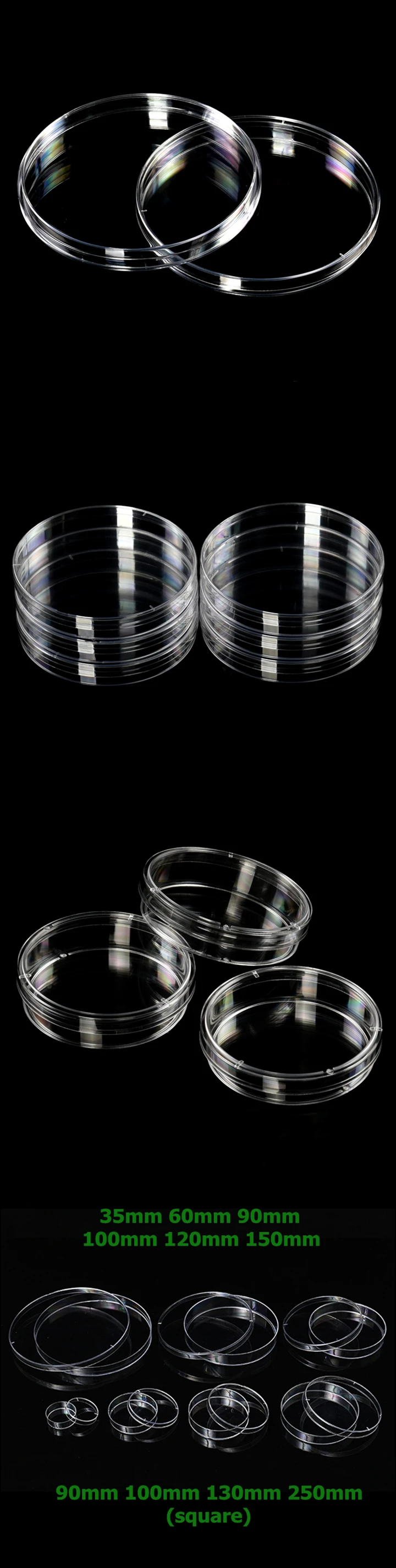 Boîte de Pétri stérile en plastique jetable transparente de 100mm 120mm avec couvercles pour fournitures de laboratoire chimique