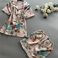 

Casual pajamas suit women short sleeved shorts silk home sweet print pajamas two pieces nighties sleepwear