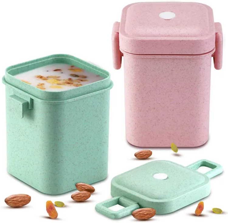 

Japanese Wheat Stalk Container Natural Environmental Material Cup Food Sealed Tank Microwave Capable Sealed Soup Pot, 3 colors in stock ( green / pink/ beige)