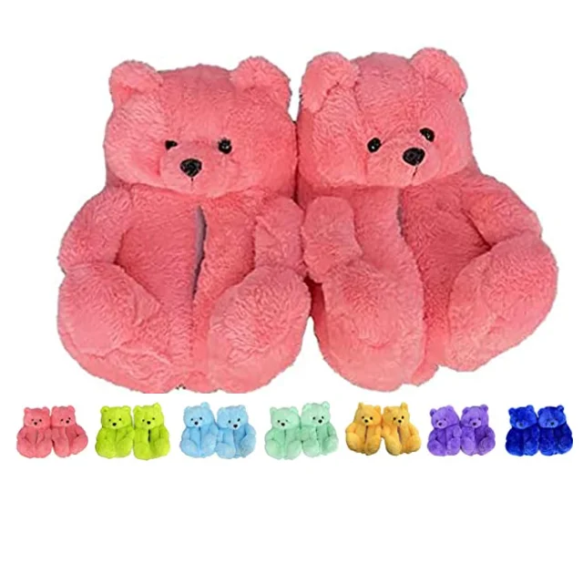 

Professional Bulk Buy Winter Warm Teddy Bear furry slippers Plush Slides Mommy And Me teddy bear slippers adult